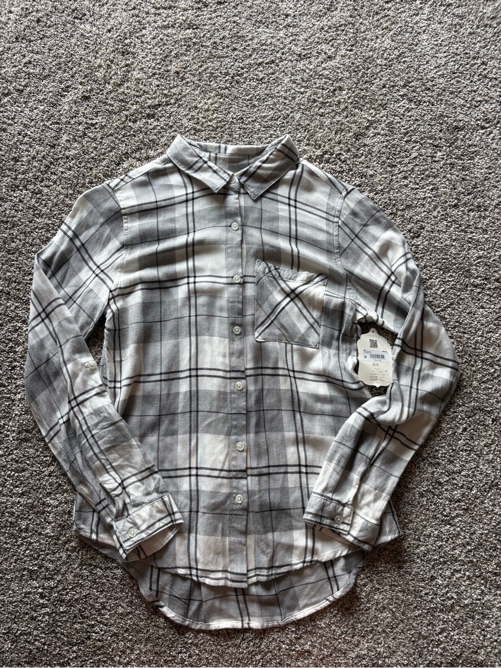 Altar'd State Gray and White Plaid Button-Down Shirt